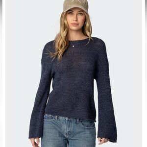 Edikted Dark Blue Drop Shoulder Women's Knit Crew Neck Sweater Size Medium NWT